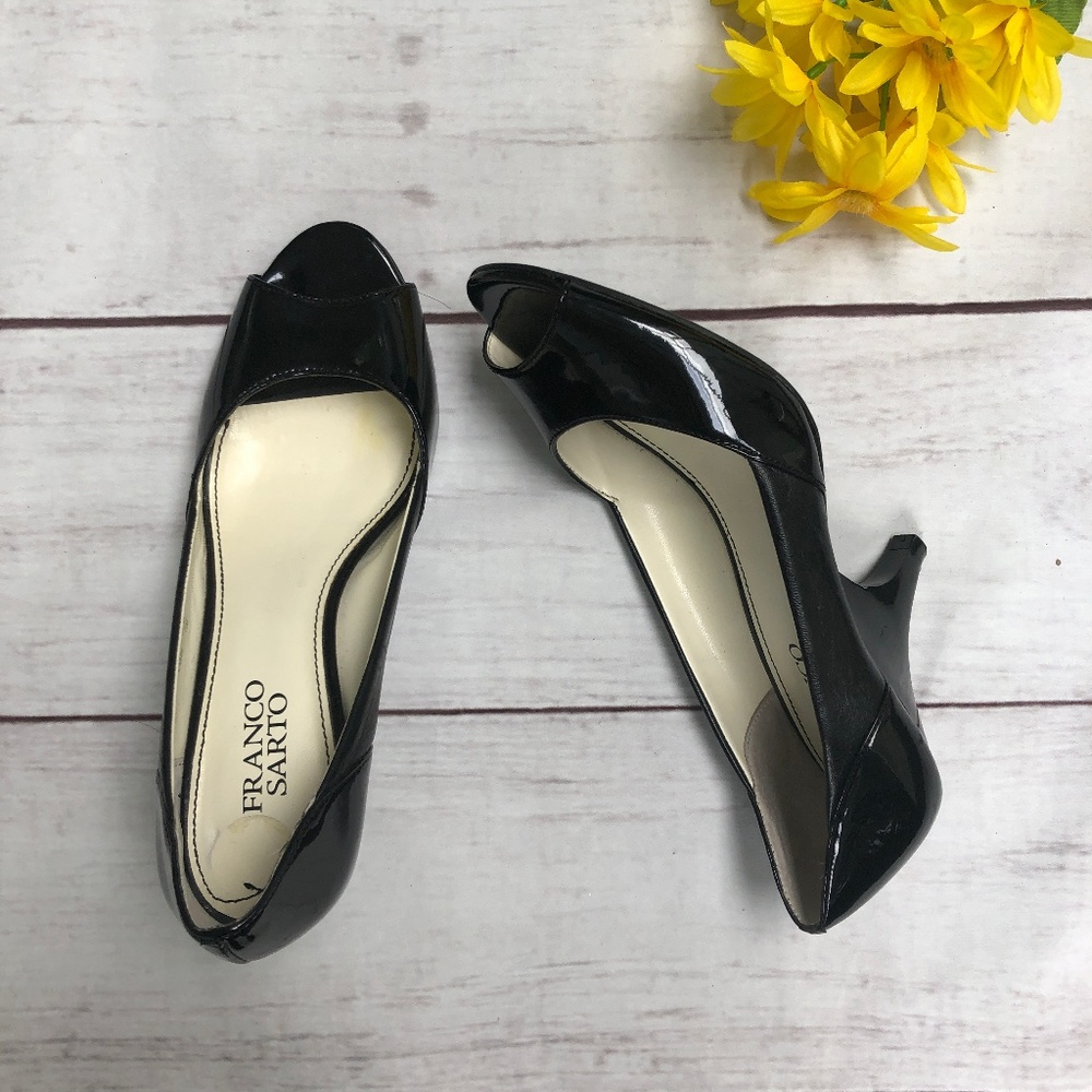 Franco Sarto Crash Black Peep Toe Heels